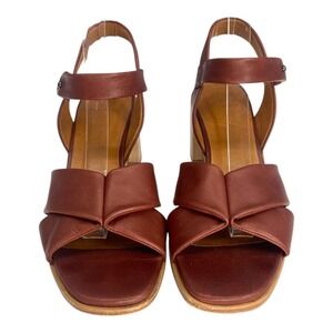 Coclico Bay Britannic Leather Wood Block Heel Sandals Brown Spain Womens 39